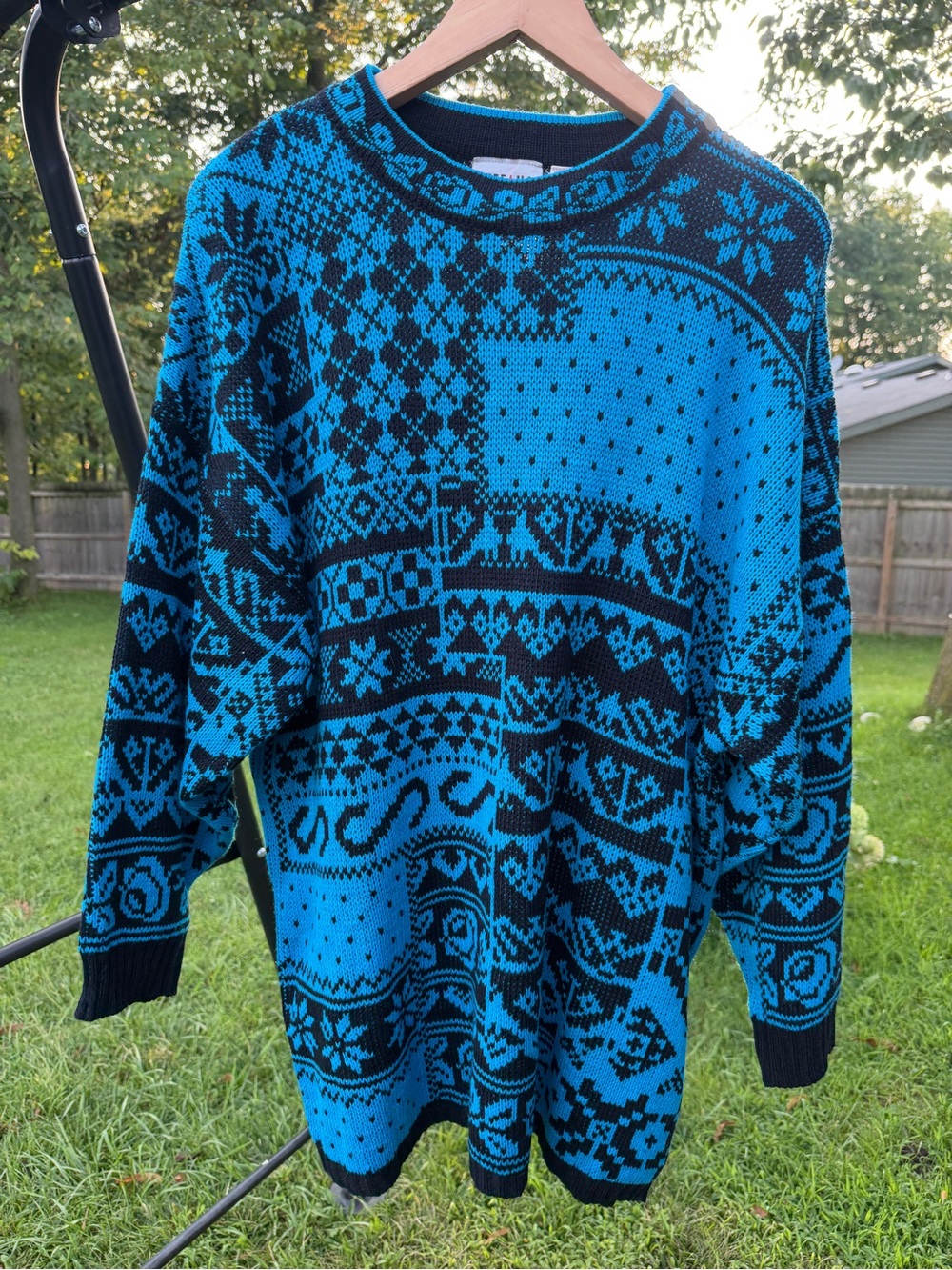 Vintage 80s Stefano International Oversized Knit Sweater One Size Blue Black